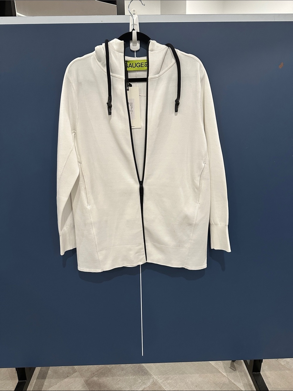 GAUGE81 Surrey White with Black trim Longline Zip Hoodie Jacket NWT XS $315